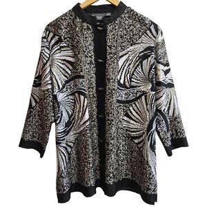 Chicos Travelers 2 Womens Vtg Abstract Art Crinkle Asain Mandarin Collar Tunic L